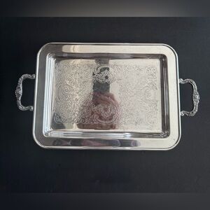 Vintage Leonard Silverplate holloware Handled Rectangular Tray 14" x 9.5"